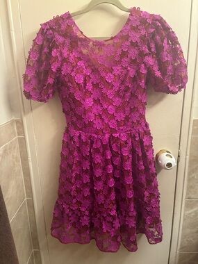 Dress the Population Bright Magenta Floral Lace Midi Dress